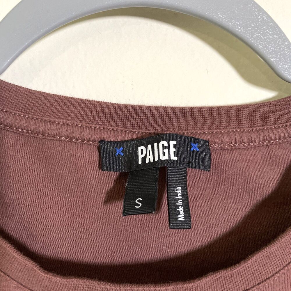 Paige Women's Erissa Ruffle Sleeve Tee Sz Small Mocha Brown Cotton Casual Office - Picture 5 of 9